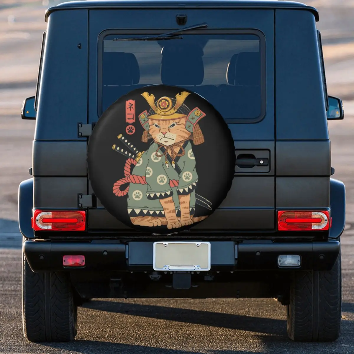 Neko Samurai Cat Spare Tire Cover Universal Fit for Jeep Pajero Japanese Feline Ninja Shinobi SUV RV 4WD Car Wheel Protectors