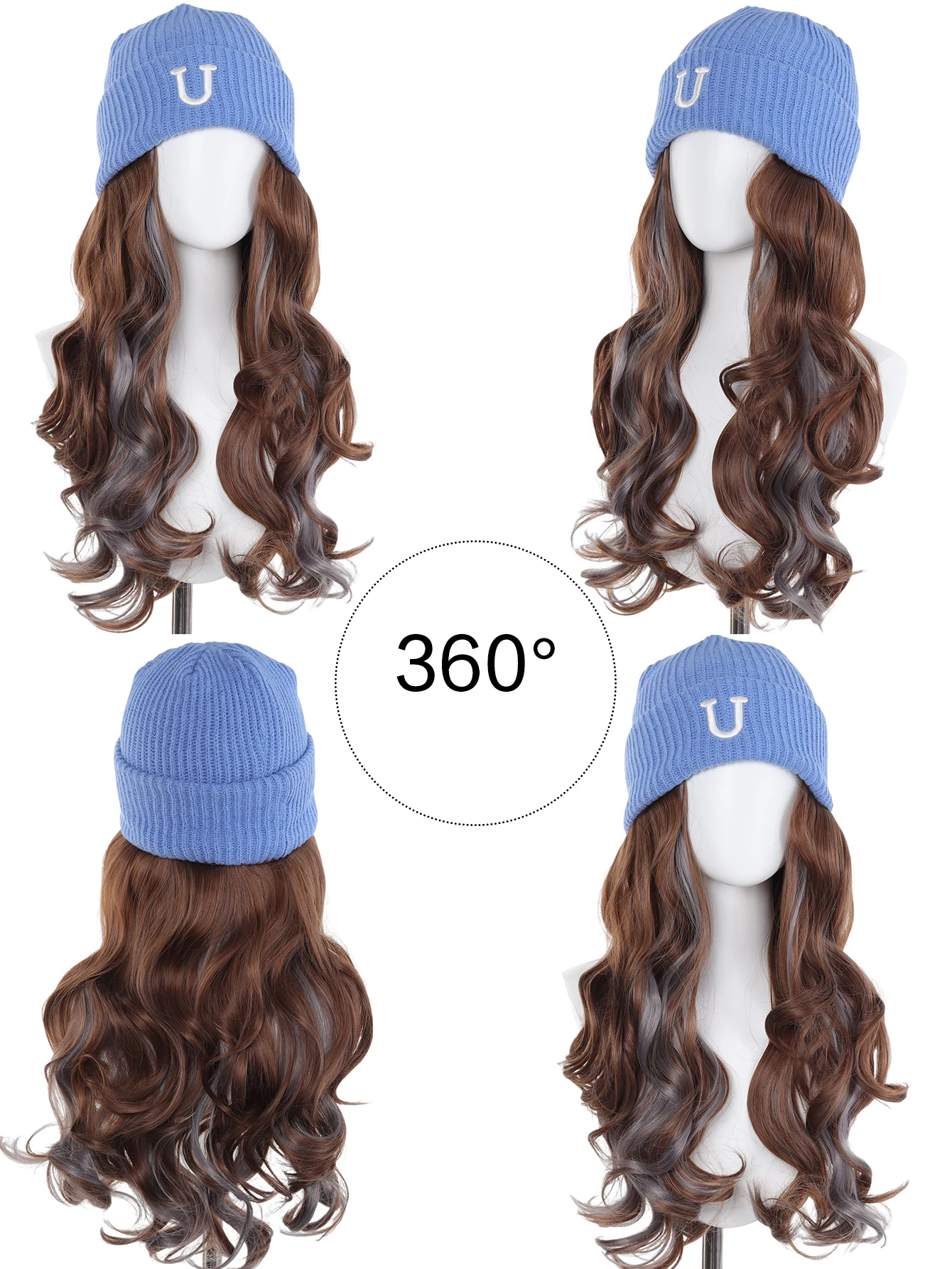 Winter Fashion Warm Ladies Long Curly Hair Wig Hat Hair Extension Natural Synthetic Knitted Hat Beret Wig