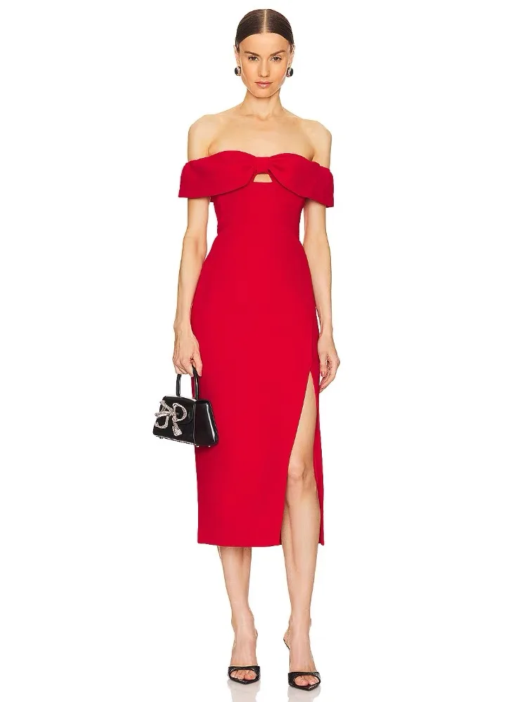 

British intellectual ladies' shoulder-slit waist dress is popular with elegant evening dresses in summer.