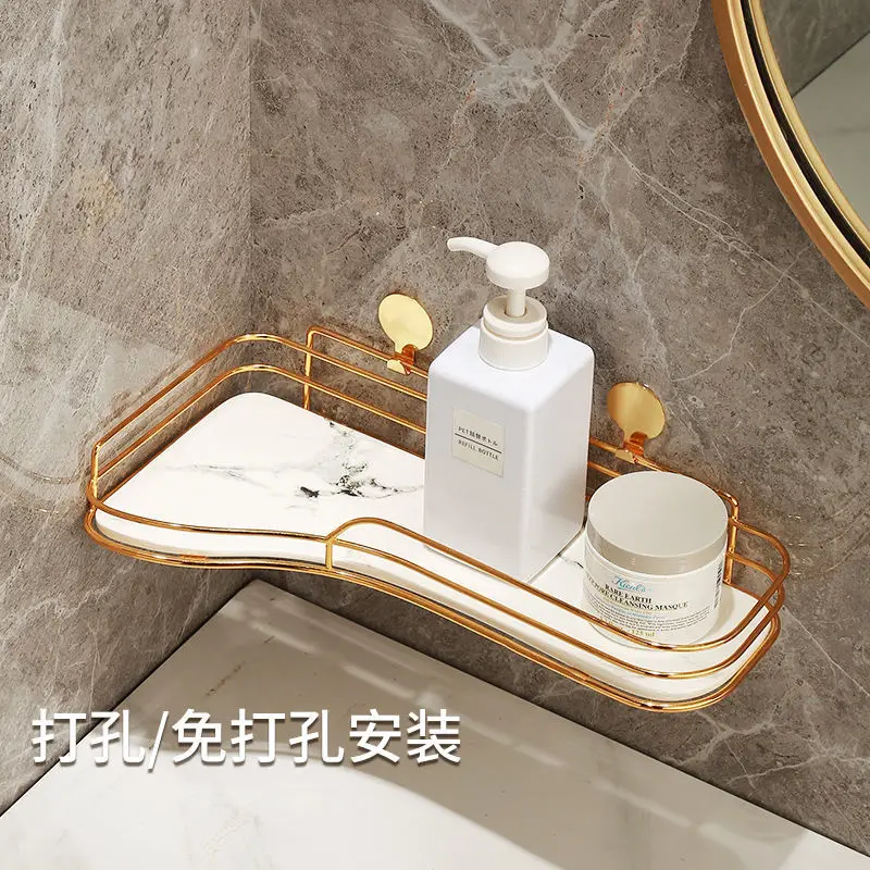 

Free Punching Golden Bathroom Toilet Rack Corner Wall Hanging Bathroom Toilet Shower Gel Storage Rack Accessories Shelf