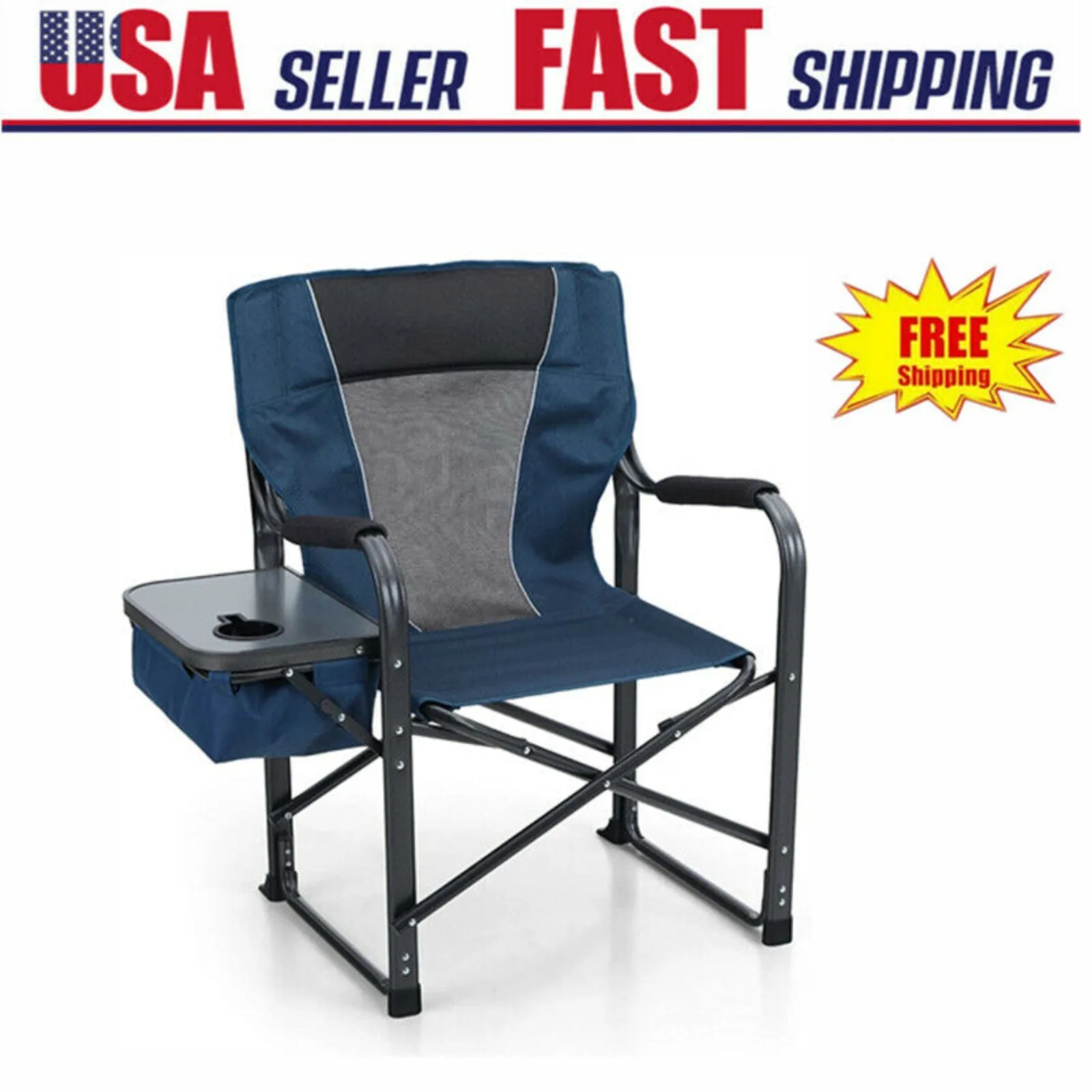 

Oversized Camping Folding Director Chair Heavy Duty with Side Table Cup Holder United States