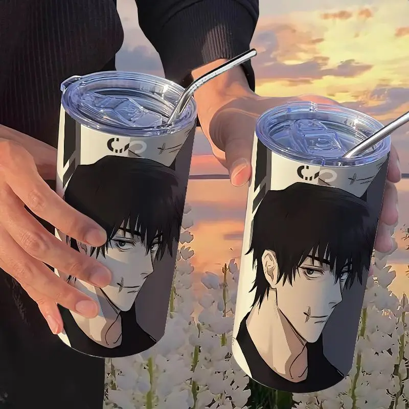 420Ml Various Jujutsu Kaisen Series Water Cups Gojo Geto Toji Sukuna Toge Cartoon Print Straw Cup Student Portable Water Bottle