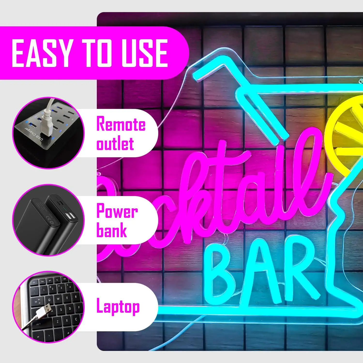 Cocktail Bar Neon Sign USB Dimmable LED Light for Home Bar Party Pub Night Club Man Cave Bistro Wall Decor Gifts Night Light