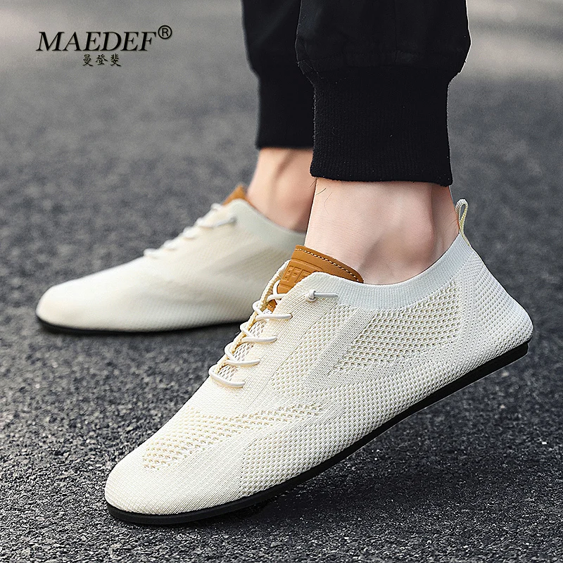 MAEDEF-Mocassins de malha antiderrapante respirável masculino, mocassins de condução, sapatos casuais de verão de alta qualidade