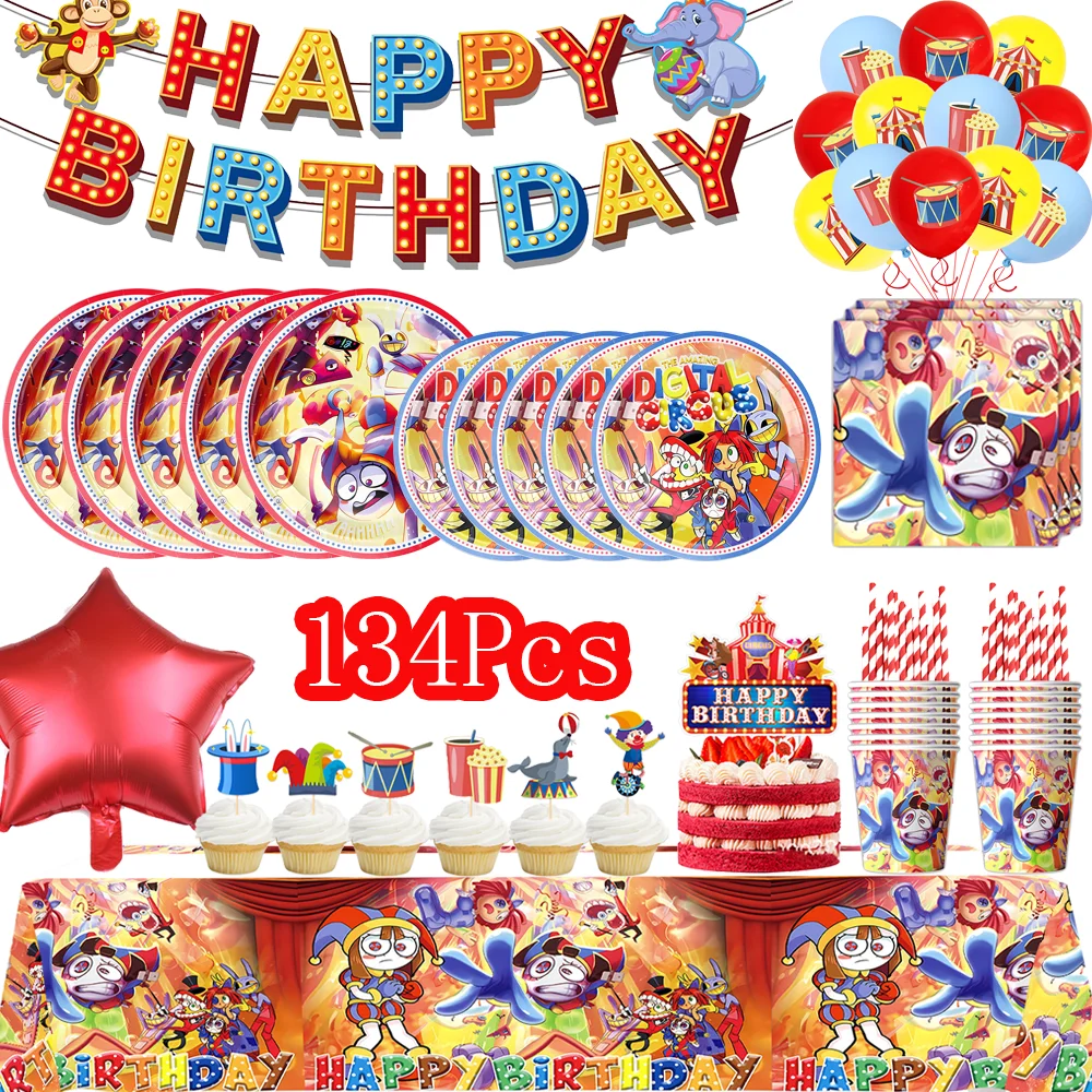Zirkus-Karneval-Themen-Geburtstagsparty-Dekoration Einweggeschirr Pappteller Becher Gestreifte Tiere für Kinderparty-Zubehör Geschenke