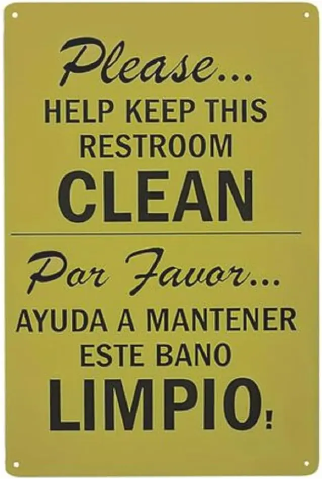 Cartel Vintage de Metal para Baño - Bilingüe Inglés/Español 