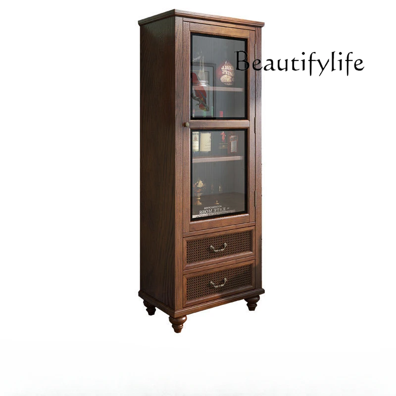 

American-Style Solid Wood Wine Cabinet Living Room Wall TV Side Cabinet Wine Cabinet European Restaurant