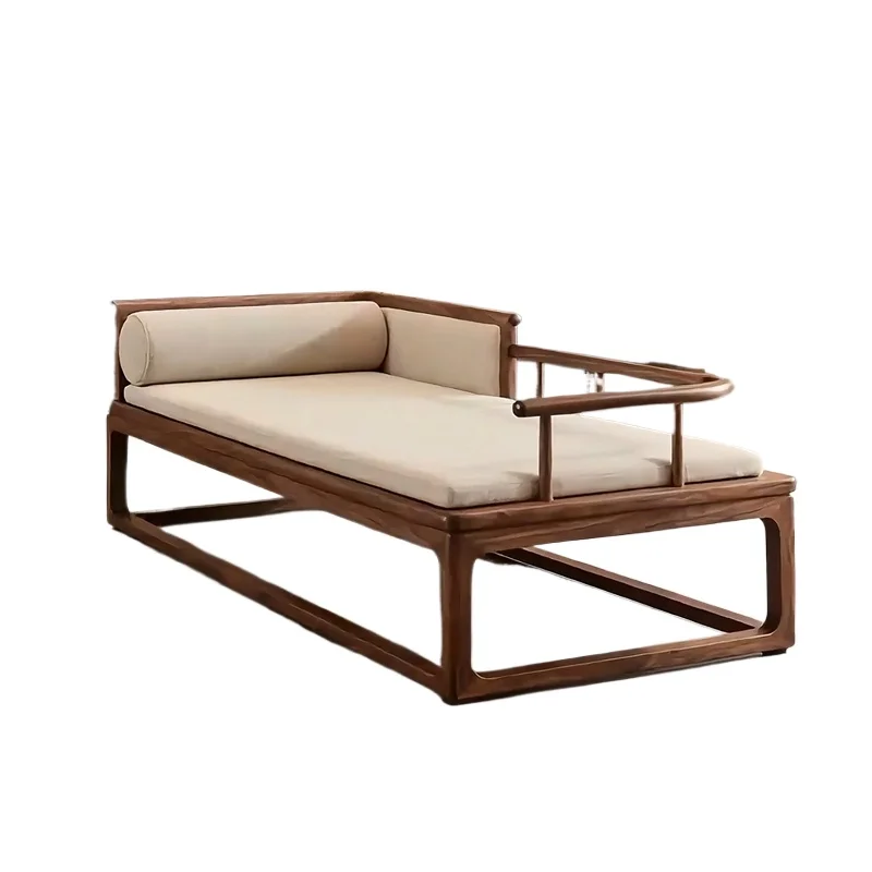 

New Chinese North American black walnut chaise longue living room solid wood arhat bed sofa recliner furniture