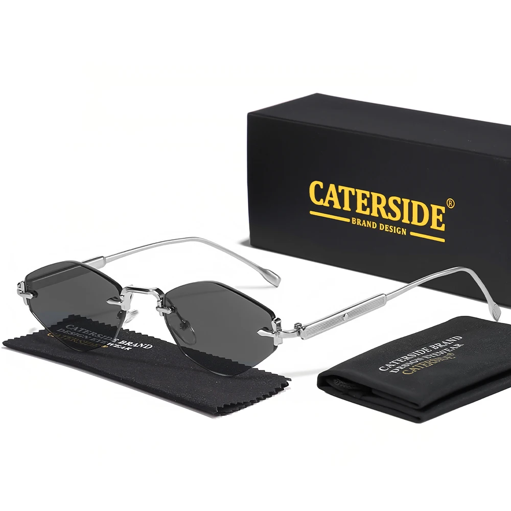 CATERSIDE Herren-Sonnenbrille ohne Rahmen, hochwertiger Polygon-Metallrahmen, Y2K-Sonnenbrille, Damen-Party-Outdoor-Brille, UV400 – Detail 13