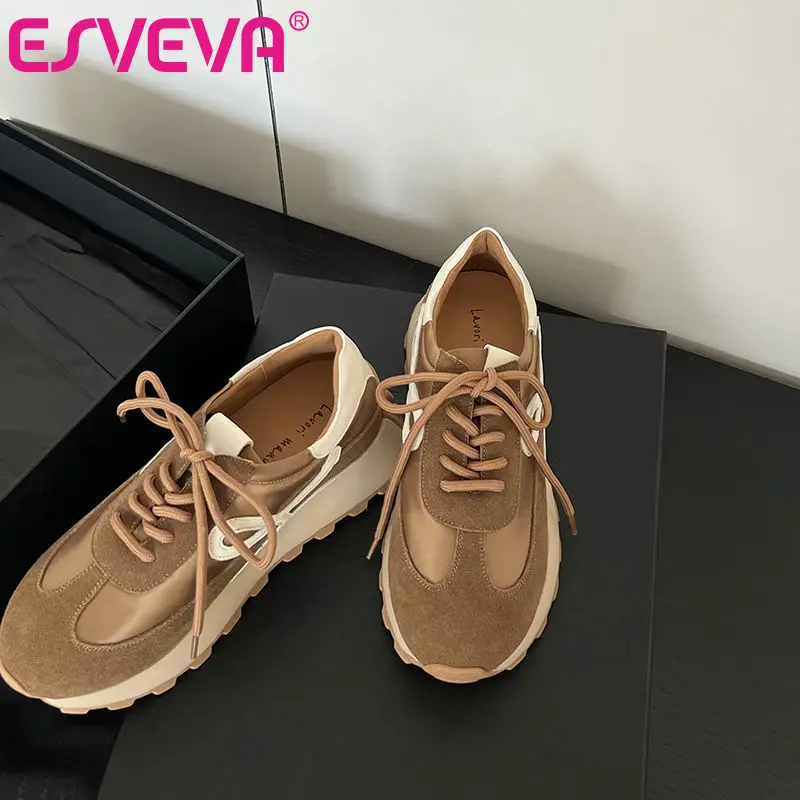 

ESVEVA 2025 новые повседневные туфли из натуральной кожи в стиле пэчворк в стиле ретро на толстой подошве, размер: 34-40