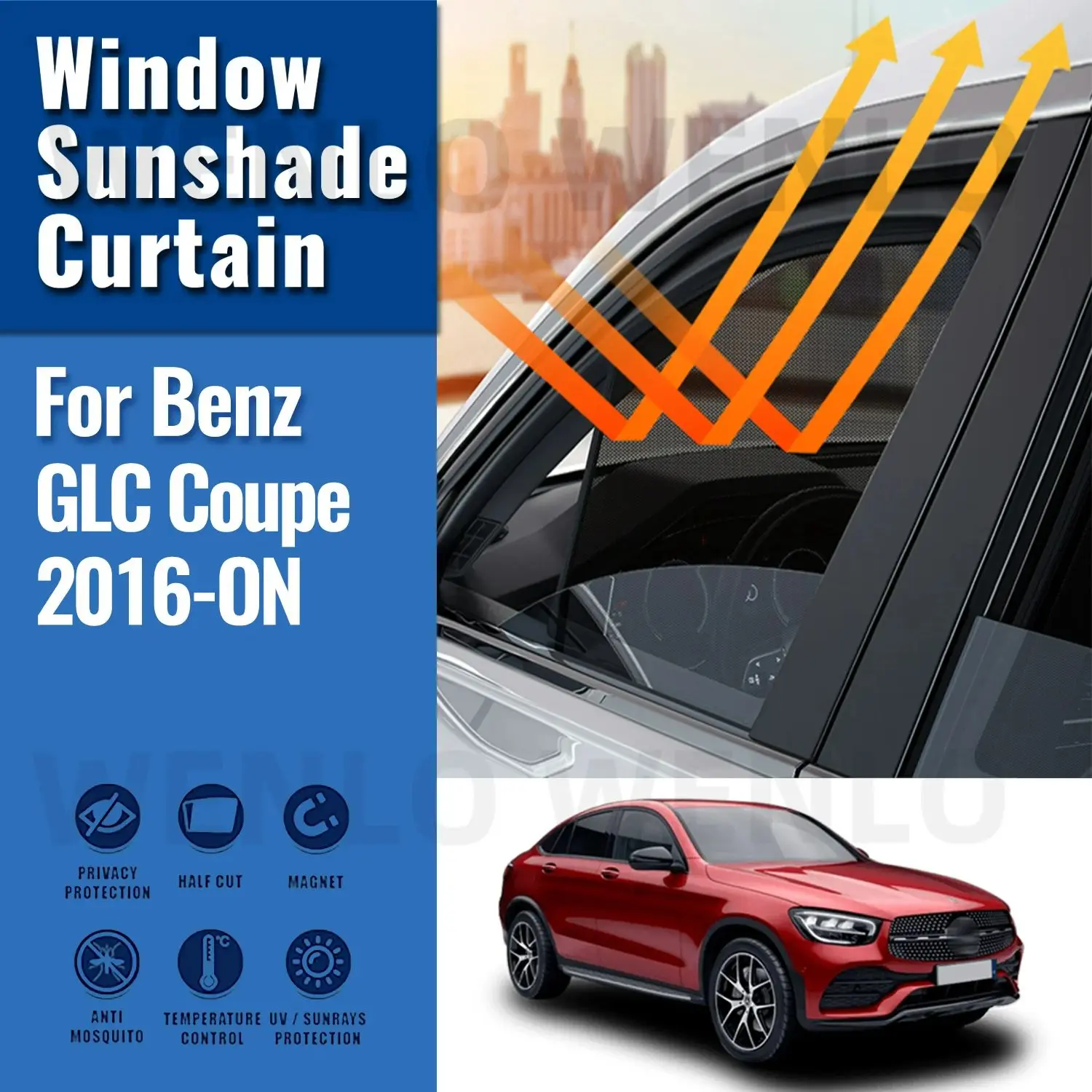 

For Mercedes Benz GLC Coupe C253 2016-2024 Car Window Sunshade Magnetic Curtain Sun Shade Visor Net Mesh Protect Kids