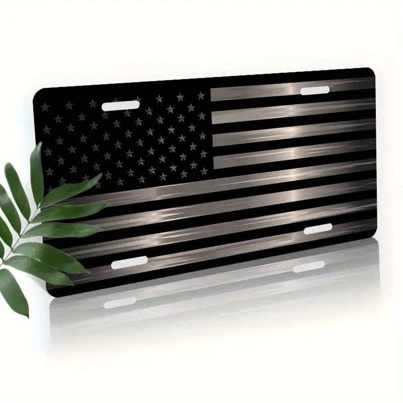 Letrero de Aluminio Plano 2D con Diseño de Bandera Americana en Metal Cepillado para Decoración Patriótica de Autos y Paredes, Garaje, Bar y Cuarto de Hombre