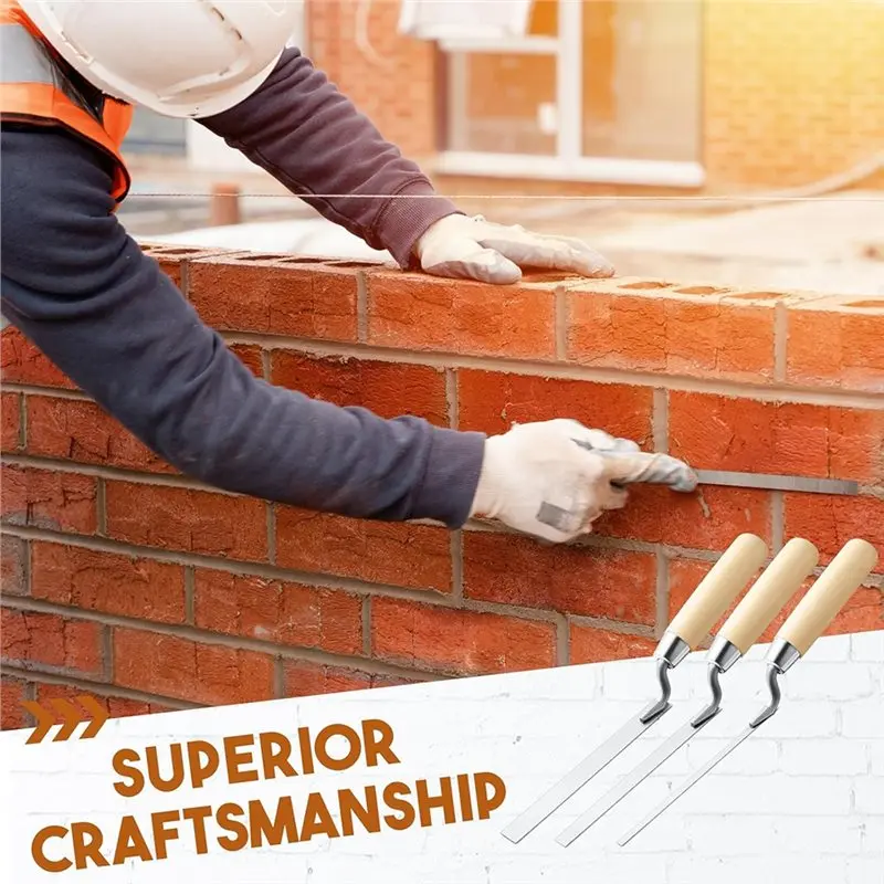 AB47-Professional Tuck Pointer Trowel Set, 3 Sizes With Wood Handle For Masonry And Mortar Repair