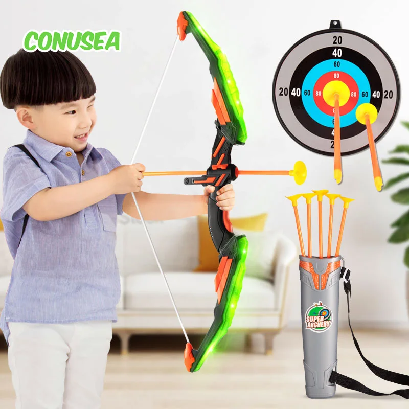 Conjunto de arco e flecha para crianças, brinquedos com luzes de flash led, arco de tiro com arco para crianças, jogo de esportes ao ar livre, brinquedo de tiro, presente para meninos