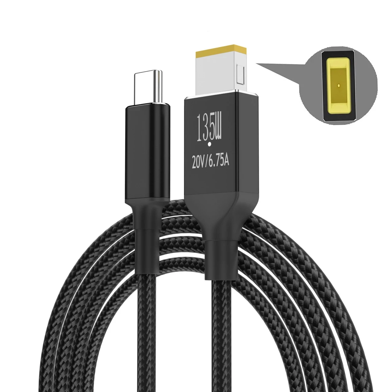 USB C 65W 100W 135W Charger Power Cable Type-C To Slim Tip Square Port Converter Cord Compatible with Lenovo Legion Y7000 Laptop