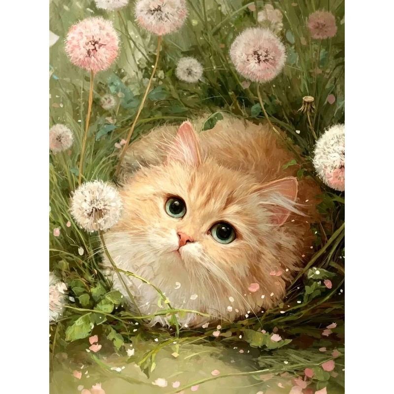 Diamantmalerei Löwenzahn-Katze Diamantmosaik Tier Blume Neue Kollektion Dekorative Gemälde Wanddekoration