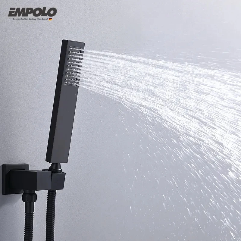 Empolo Black Bathroom Heads Shower System Bath & Shower Faucets Wall Mounted Hotel Rainfall Concealed Shower Mixer Faucet Set