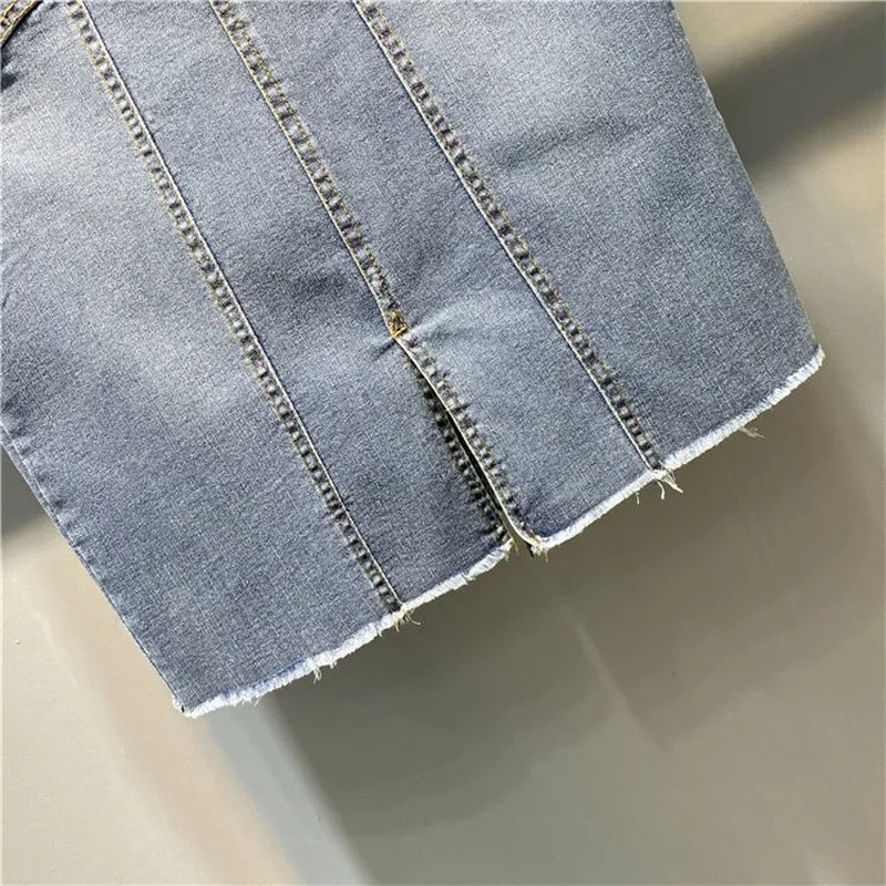 Spring Summer Women Denim Mini Skirt High Waist Korean Jeans Loose Fashion A Line Blue Cotton Ladies Skirts Y255