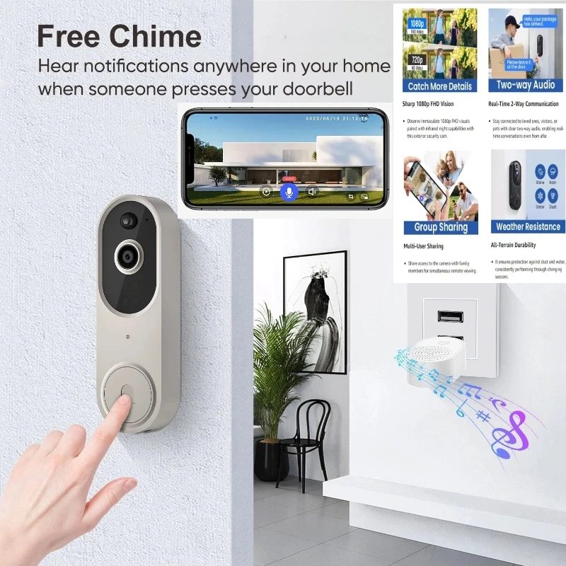 

1080p Smart Home Wireless Video Doorbell Camera Chime Wireless Wi-fi Video Doorbell Camera Motion Sensor Detection Night Vision