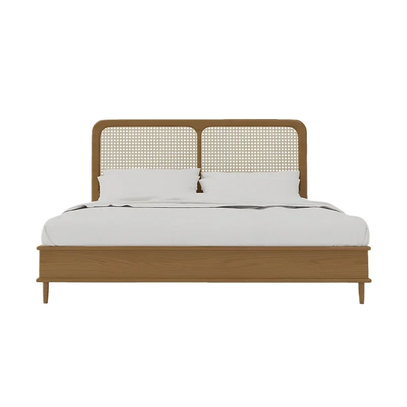 Solid wood double bed, custom Nordic rattan bed, hotel homestay 1.5 meters 1.8 meters solid wood rattan bed