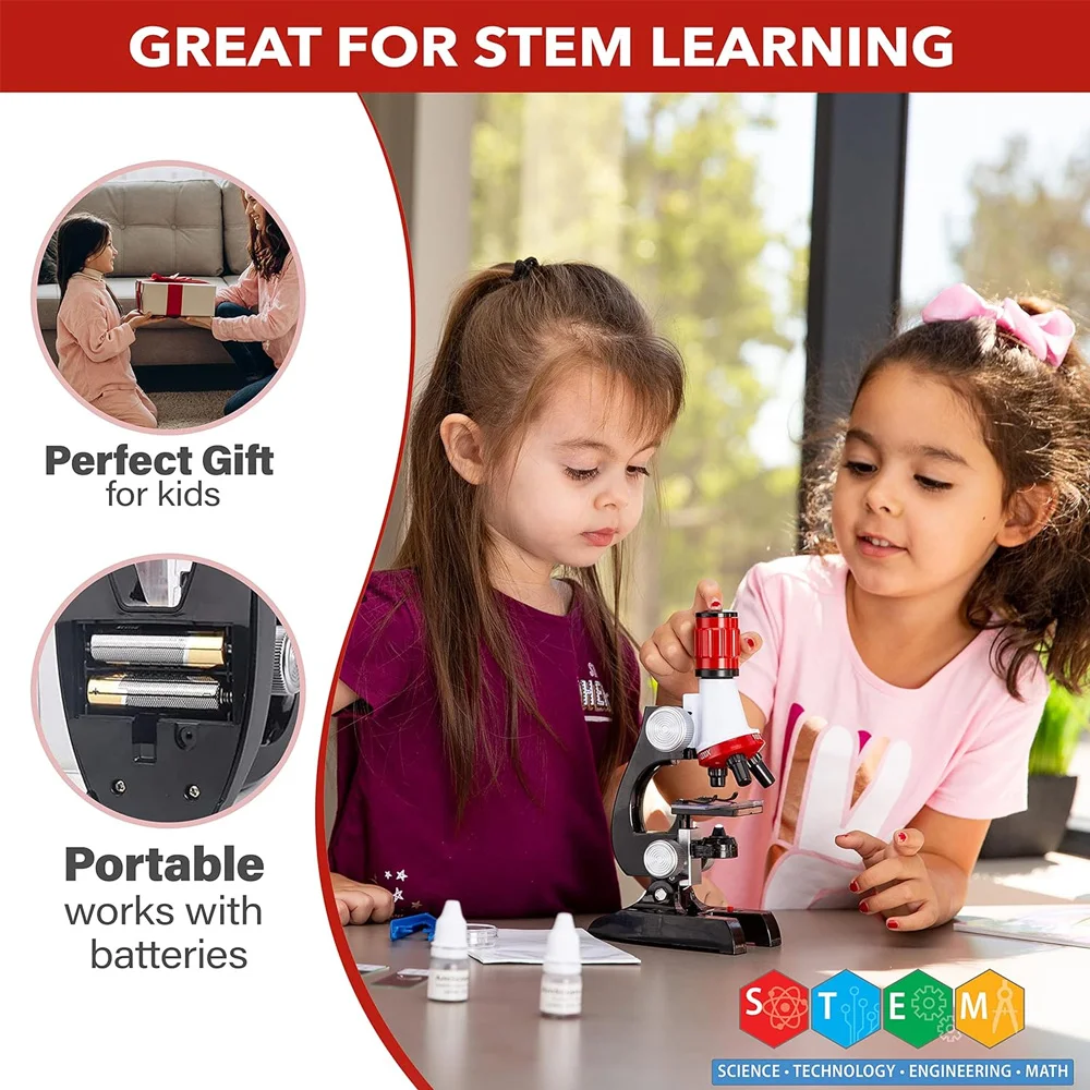 Microscope Kit Lab LED 100/400/1200X Home School Educational Toy Gift Refined Biological Microscope For Kid Child
