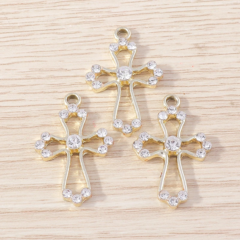 Tusember 10 Stück gold- und silberfarbene CZ-Kristall-Kreuzanhänger, Kreuzanhänger für die Schmuckherstellung, Ohrringe, Halskette, DIY-Zubehör – Detail 22