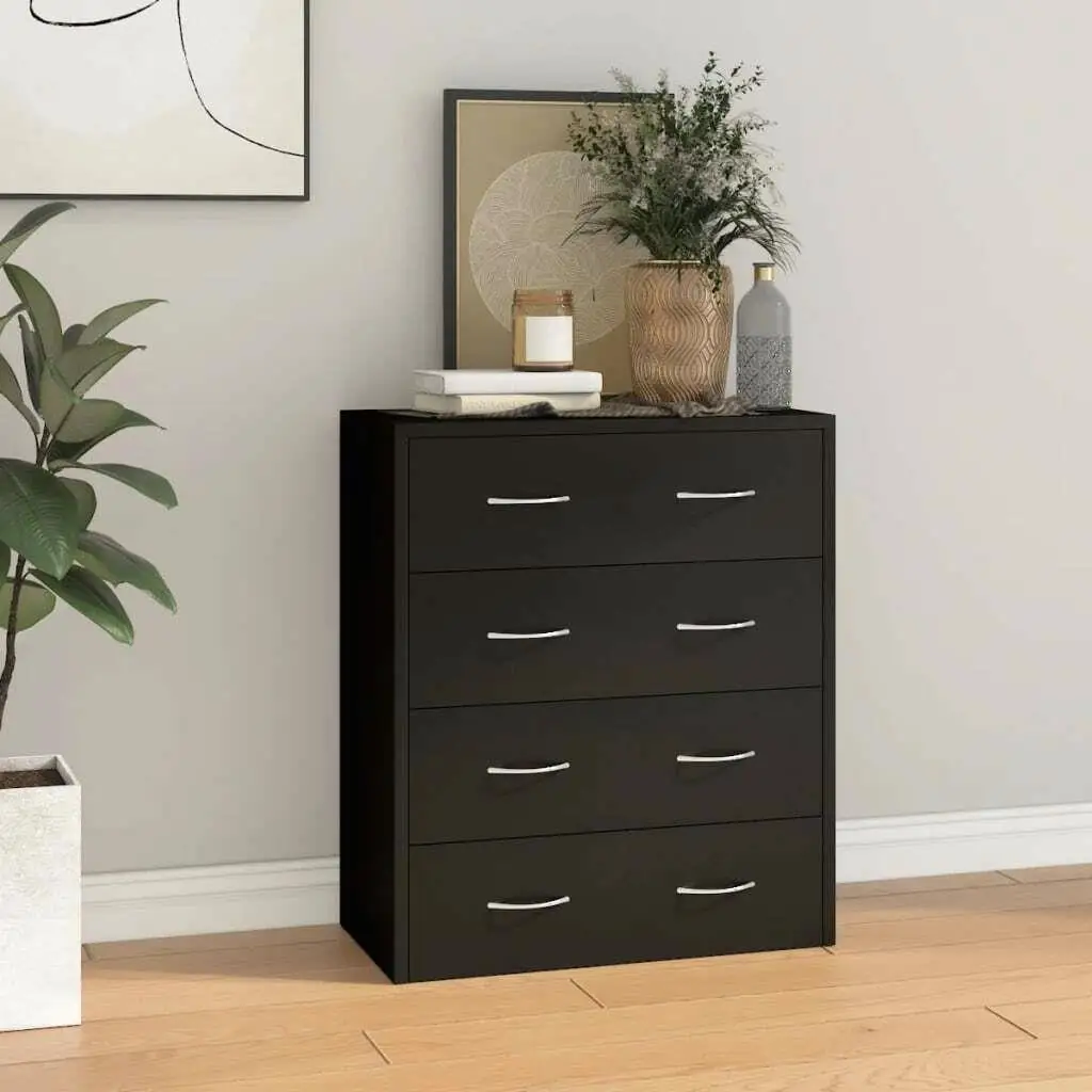 Stylish Black Sideboard with 4 Drawers - 60x30.5x71 cm Storage Cabinet