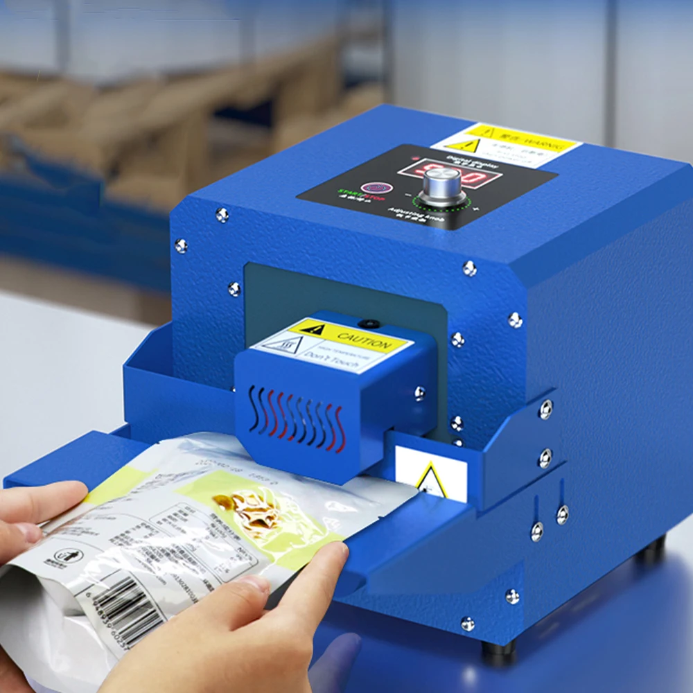 آلة ختم الأكياس الحرارية التجارية الأوتوماتيكية بالكامل - إغلاق أكياس الطعام البلاستيكية الحرارية، سدادة العبوات لتعبئة الحلوى والبلاست