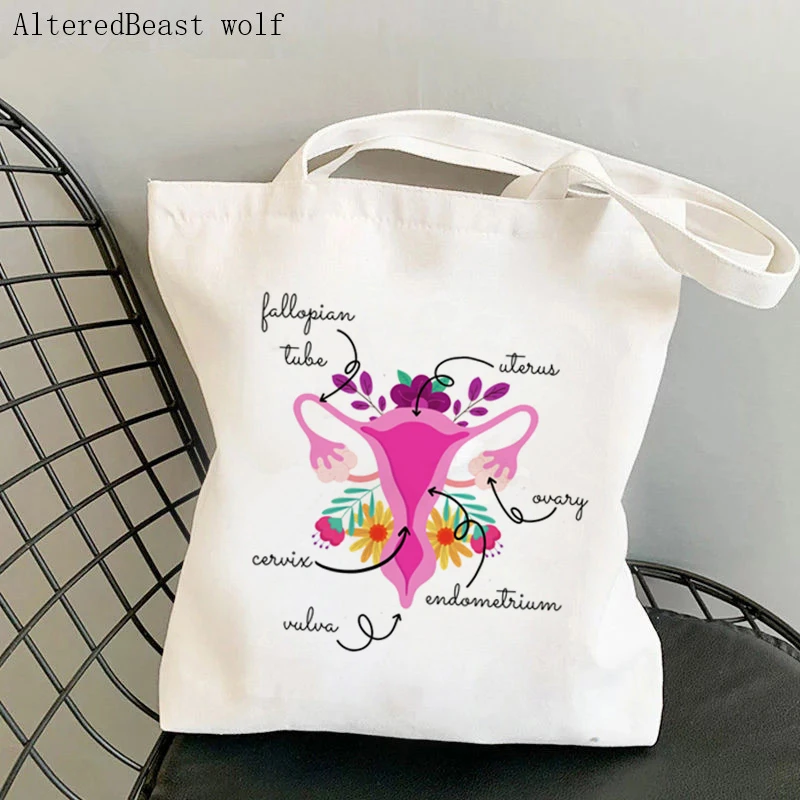 Women Shopper bag My body my choice feminism Anatomy Bag Harajuku Canvas Shopping Shopper Bag girl handbag Shoulder Lady Bag