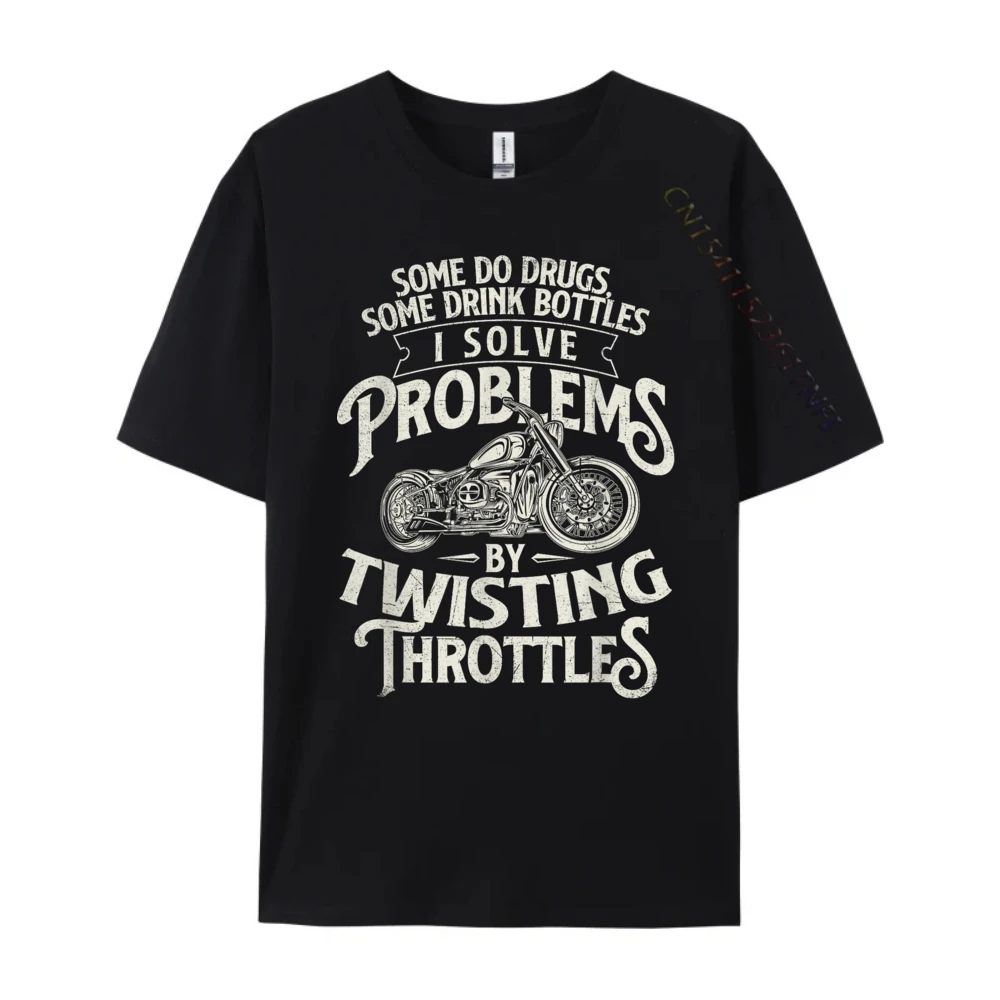 I Solve Problems By Twisting Throttles Biker Motorcycle Black Shirt Graphic Tees Vintage Memorial Day