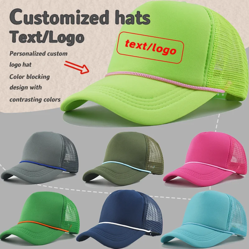

Custom Printed Logo Sponge Mesh Baseball Cap Men and Women Spring Summer Outdoor Sunshade Breathable Rope Decoration Trucker Hat