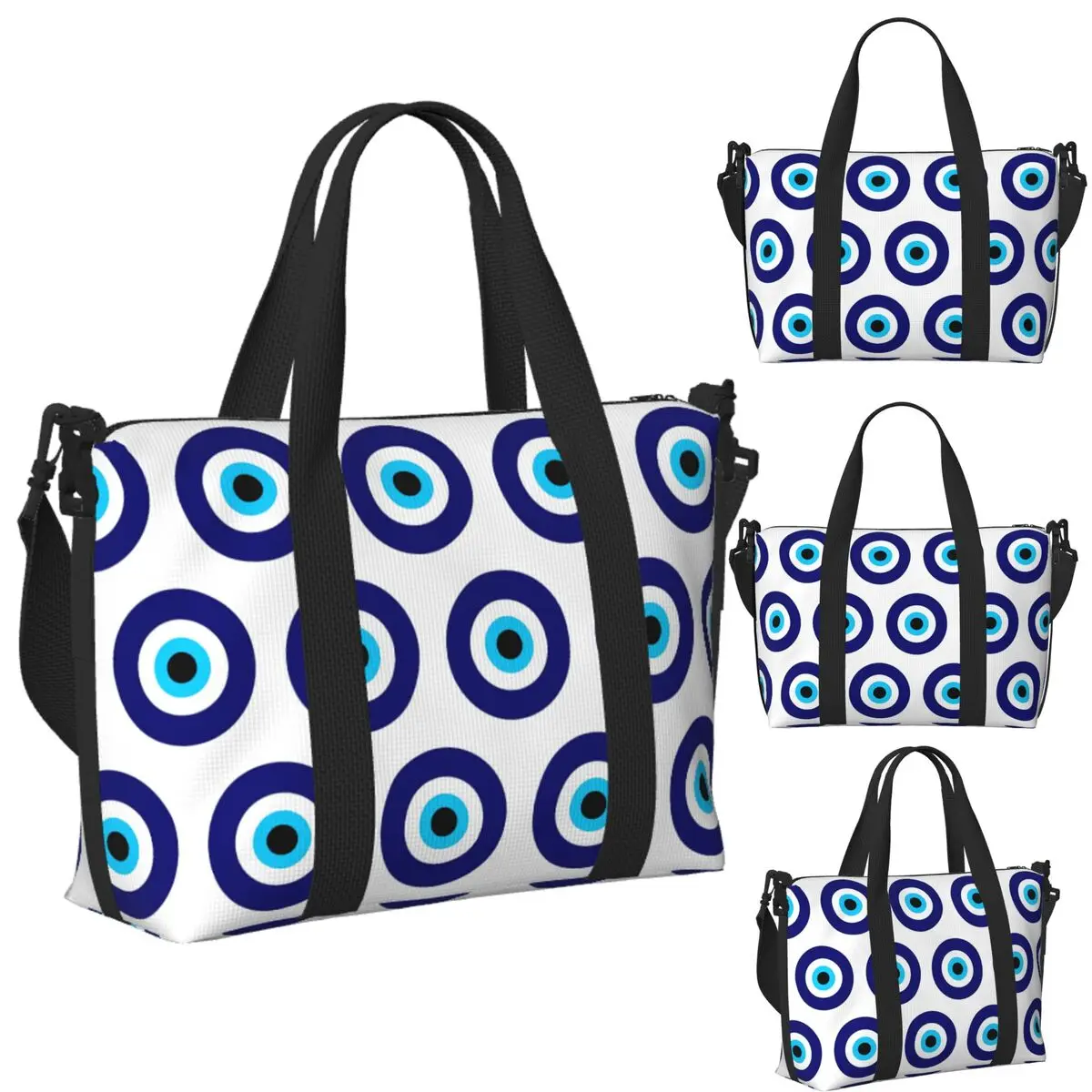 

Custom Magic Eye Five Set Evil Ey Beach Travel Bag Large Capacity Tote Bags for Gym Sport Women Shopping Duffle Shoulder Bag