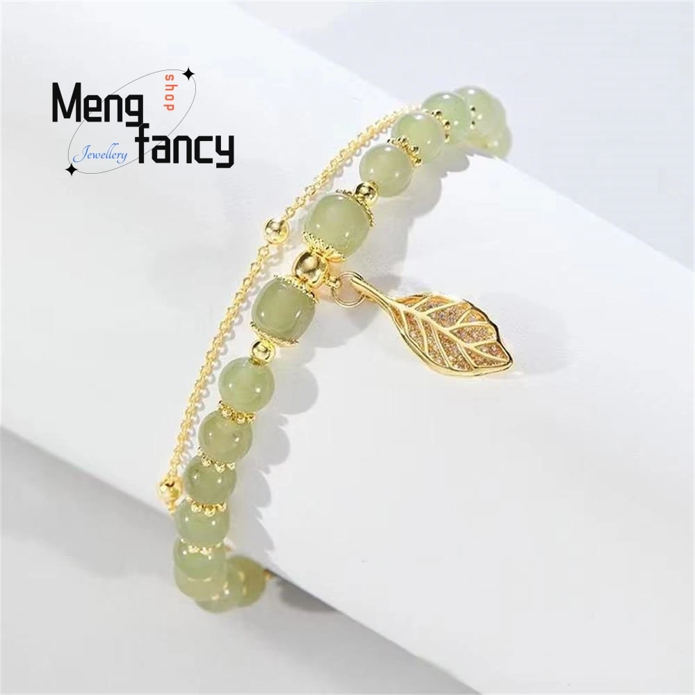 Pulsera de hojas de Jade de Rama Dorada de jaspe hetiano Natural para niñas jóvenes, joyería de moda Sexy exquisita, regalo de vacaciones más vendido