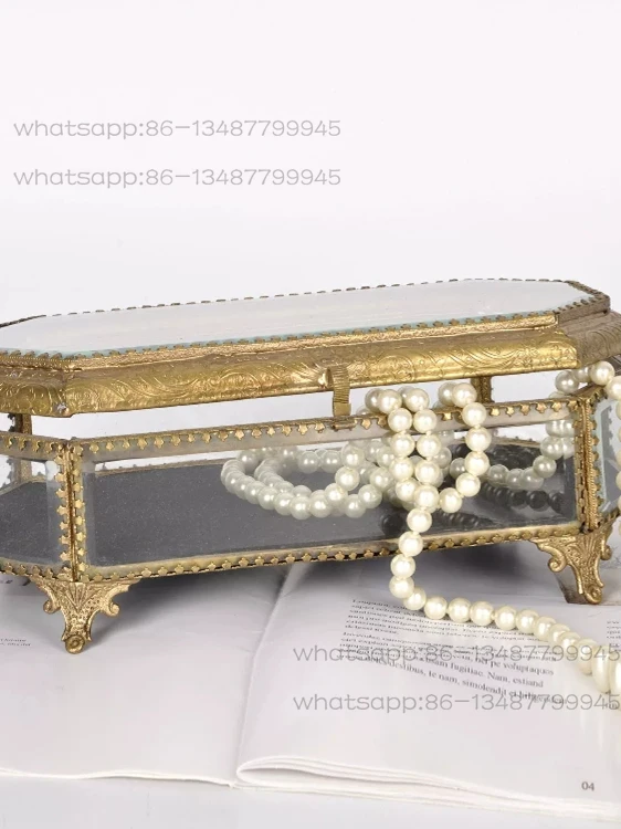 

India Imported American Retro Brass Relief Glass Jewelry Box Dresser Decorative Jewelry Box Ornament