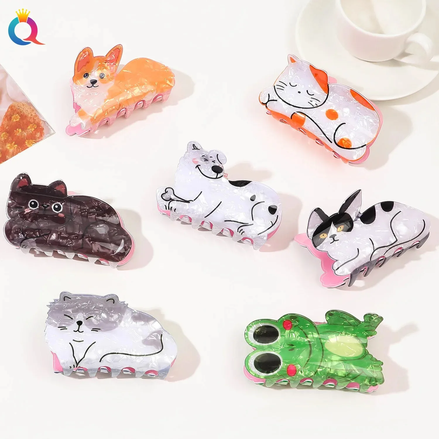 1 pz Cartoon Animal Hair Clip gatti cani rane forcine acrilico artigli per capelli alla moda regalo di compleanno per le vacanze accessori per