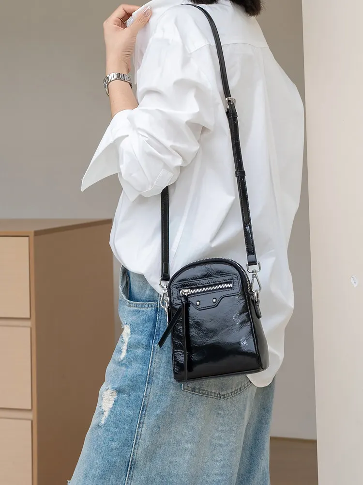 bright-leather-shoulder-bag-women's-metal-texture-soft-cowhide-commuter-portable-phone-bag-detachable-strap-anti-theft