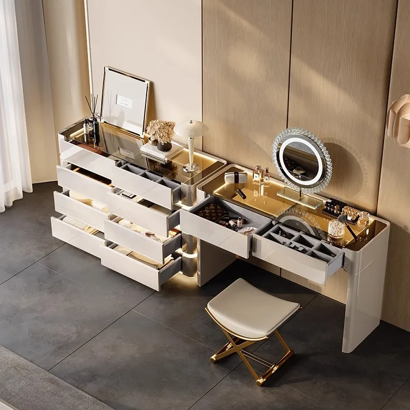Solid wood glass dresser eight-bucket cabinet combination bedroom, bedside storage jewelry cabinet makeup table