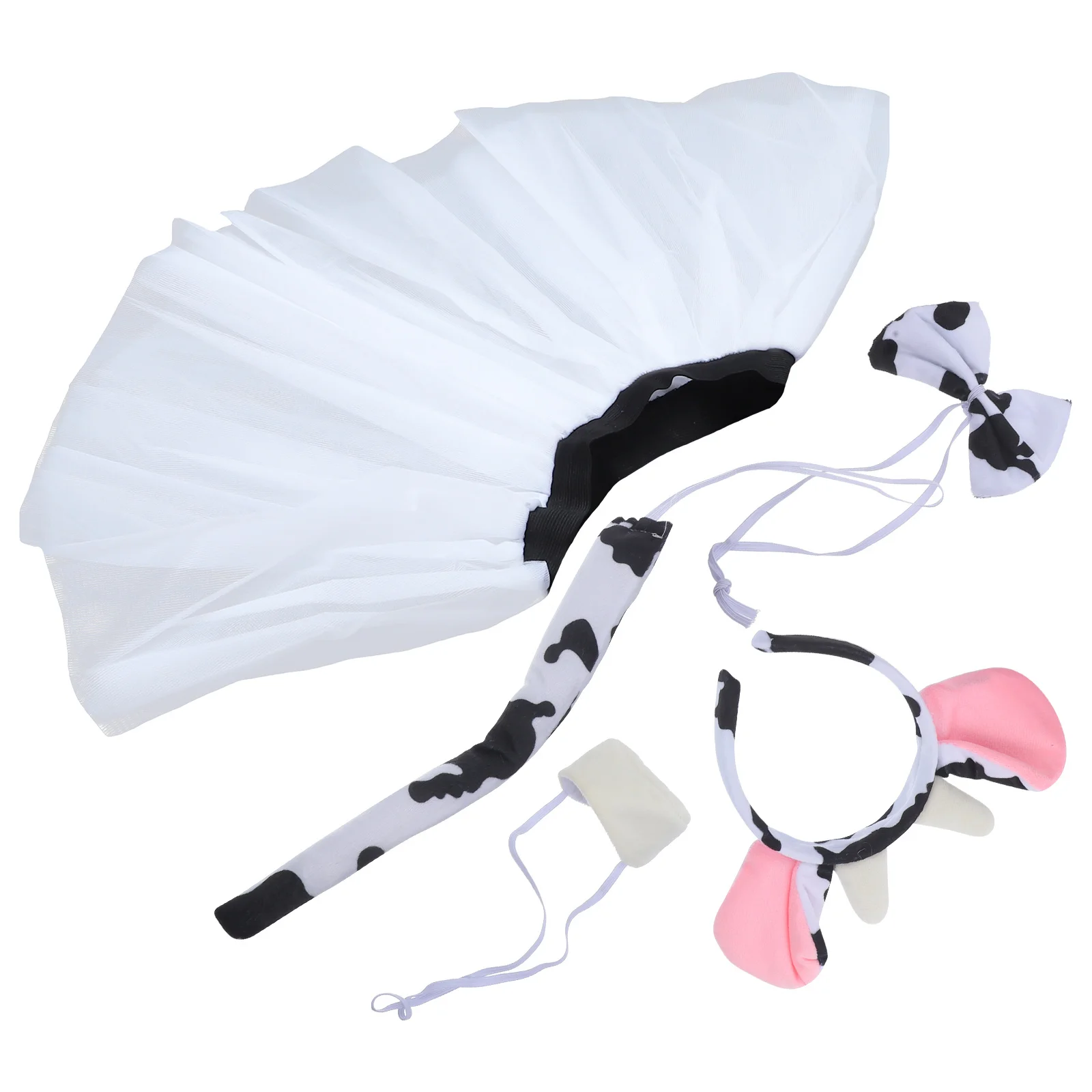 Zestaw Kostiumu Krowy Akcesoria do Cosplay Uroczy Motyw Zwierzęcy Opaska na Głowę Muszka Ogon Spódnica Nos Dekoracja na Halloween Prezent dla Dzieci