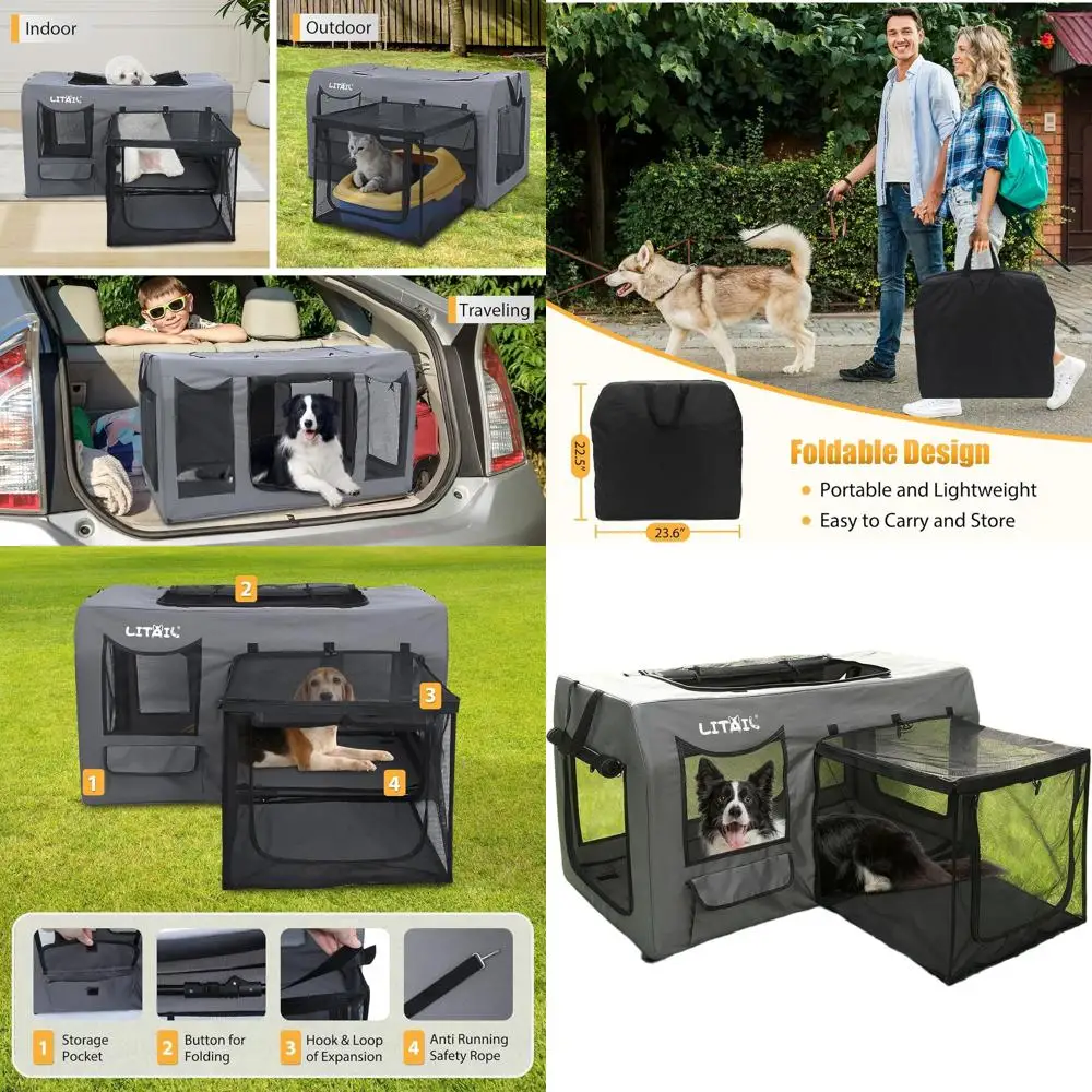 

39 Folding Dog Crate for Travel, Suitable for Medium to Large Dogs, Indoor & Outdoor Use