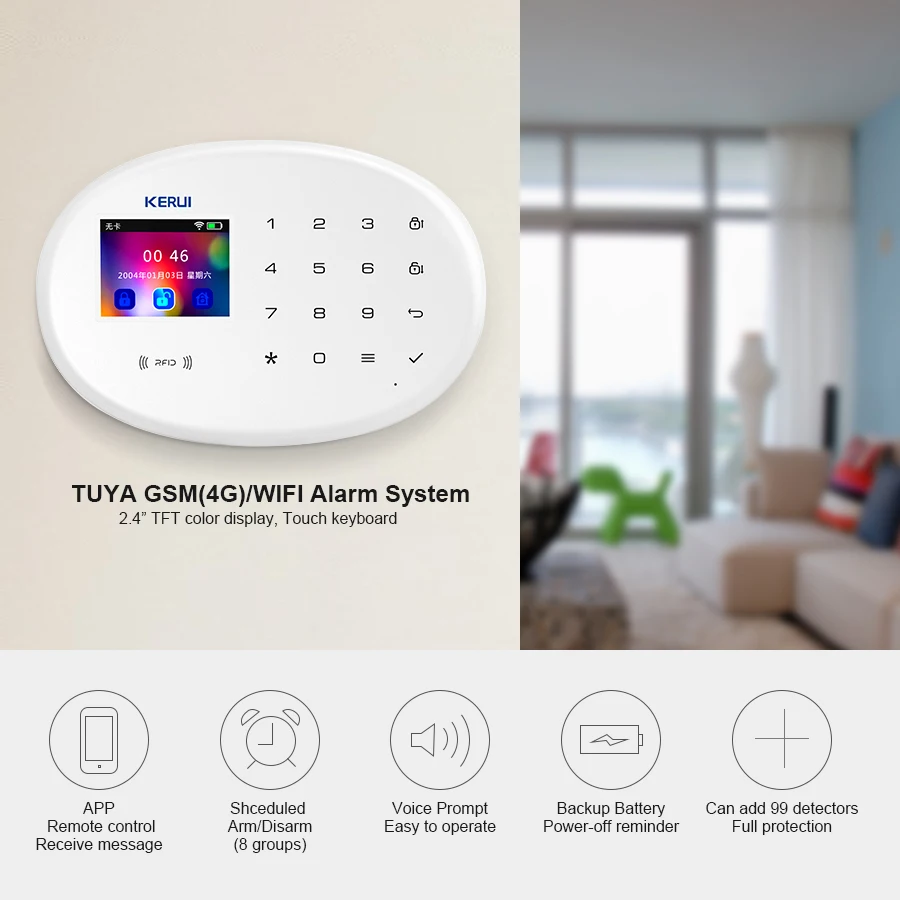 KERUI W202 WIFI GSM Alarm System Tuya RFID APP Remote Control with Motion Sensor Detector Door Sensor