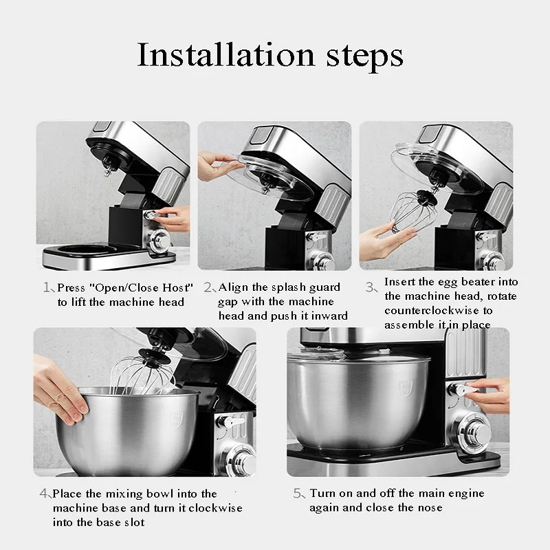 خلاط كهربائي متعدد الوظائف بقدرة 1000 وات مع وعاء من الفولاذ المقاوم للصدأ سعة 7 لتر