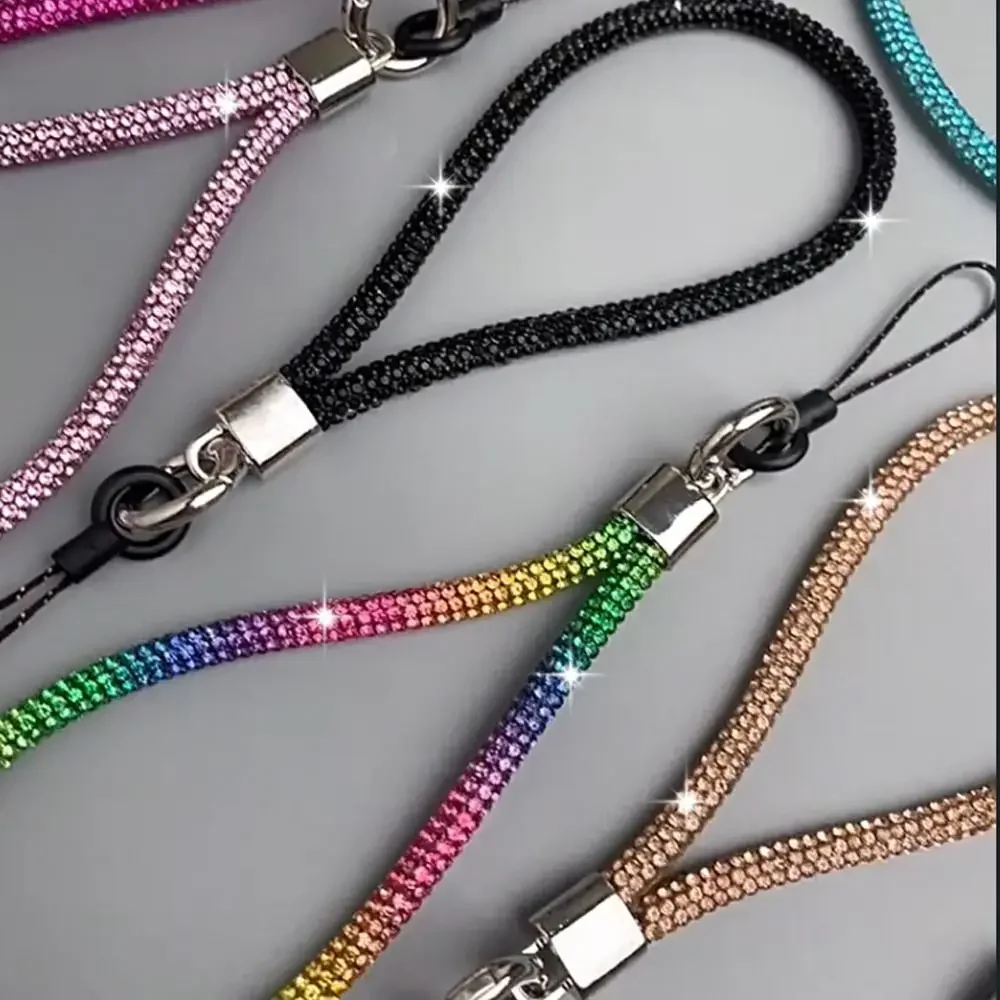 Glitter Flashy Strass Telefoon Lanyard Diamant Kristal Telefoon Polsbandjes Sleutelhanger Hangend Anti-verloren Touw
