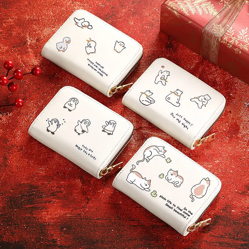 Cute Card Holder Cartoon Ultra-Thin Compact Bank Card ID Pocket Female Coin Purse Student Anti-Degaussing Large Capacity Wallet