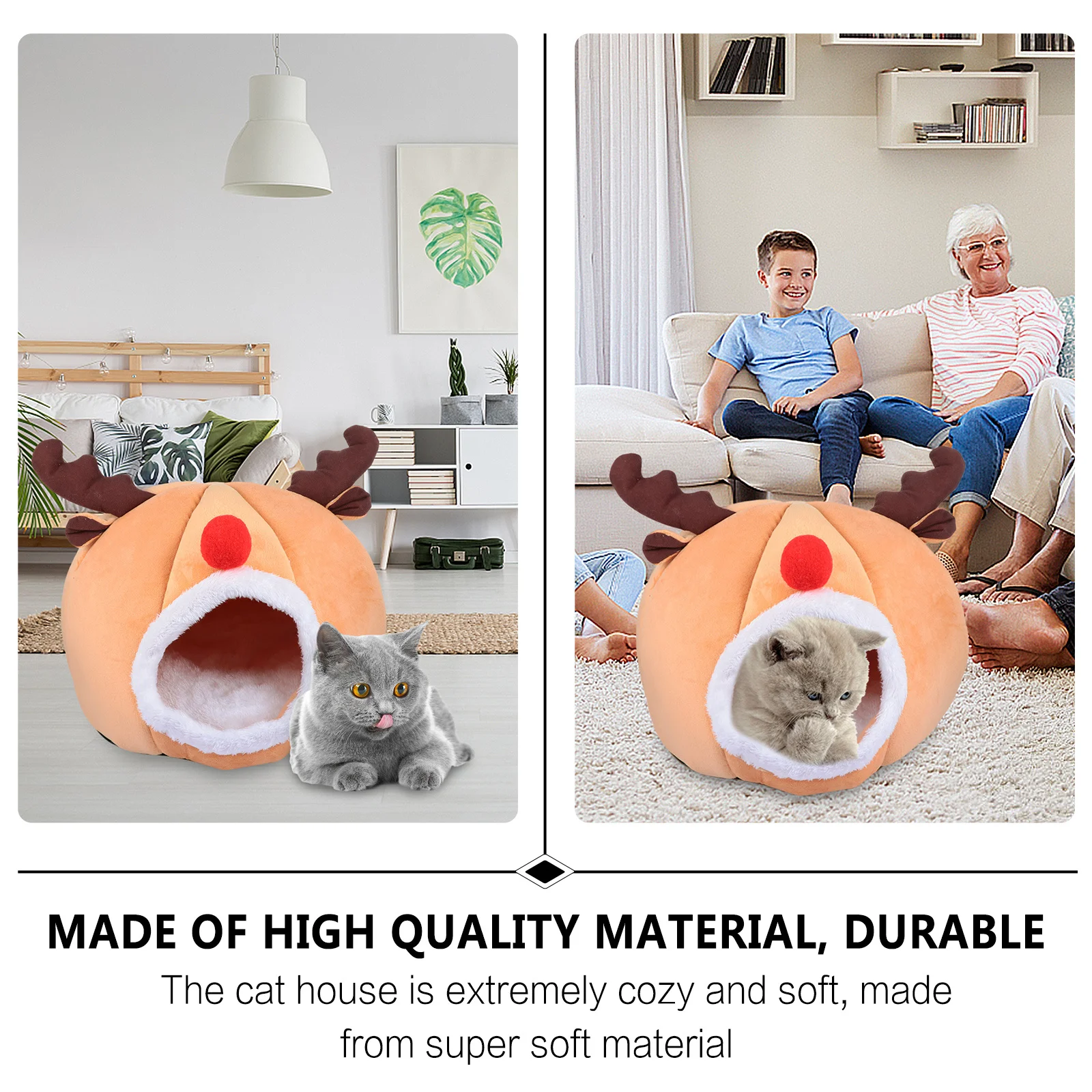 

Reindeer Style Cat House Half Closed Indoor Tent Warm Winter Pet Nest Comfortable Sleeping Bed Cat House Pet Bed