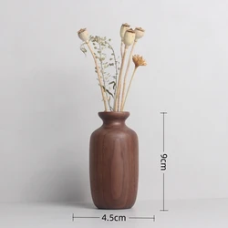 1pcs Solid Wood Vase Black Walnut Small Ornaments Wooden Crafts Home Decoration New Flower Arrangement Device