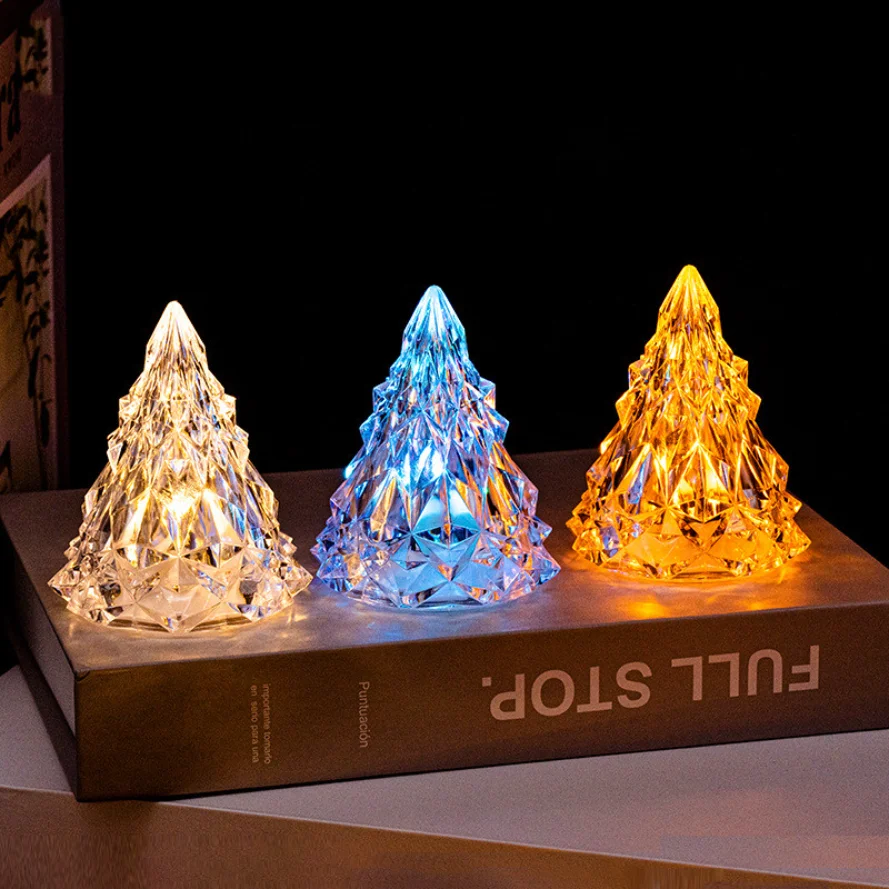 

Christmas Tree Shape Table Lamp Crystal Diamond Desk Lamp Mini Night Light Warm/White Light Candle Atmosphere Creative Lamps