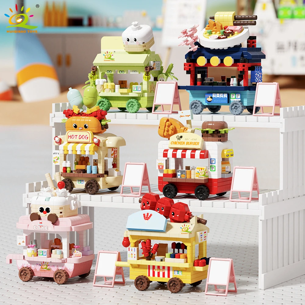 HUIQIBAO Cute MOC Food store model Micro Building Block Street View Shop Mini model Bricks set Toy for Children Desk Home Decor.