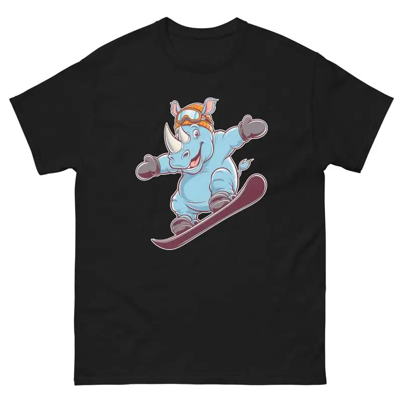 

Rhino Snowboarding Fun Cartoon Snowboarder T Shirt