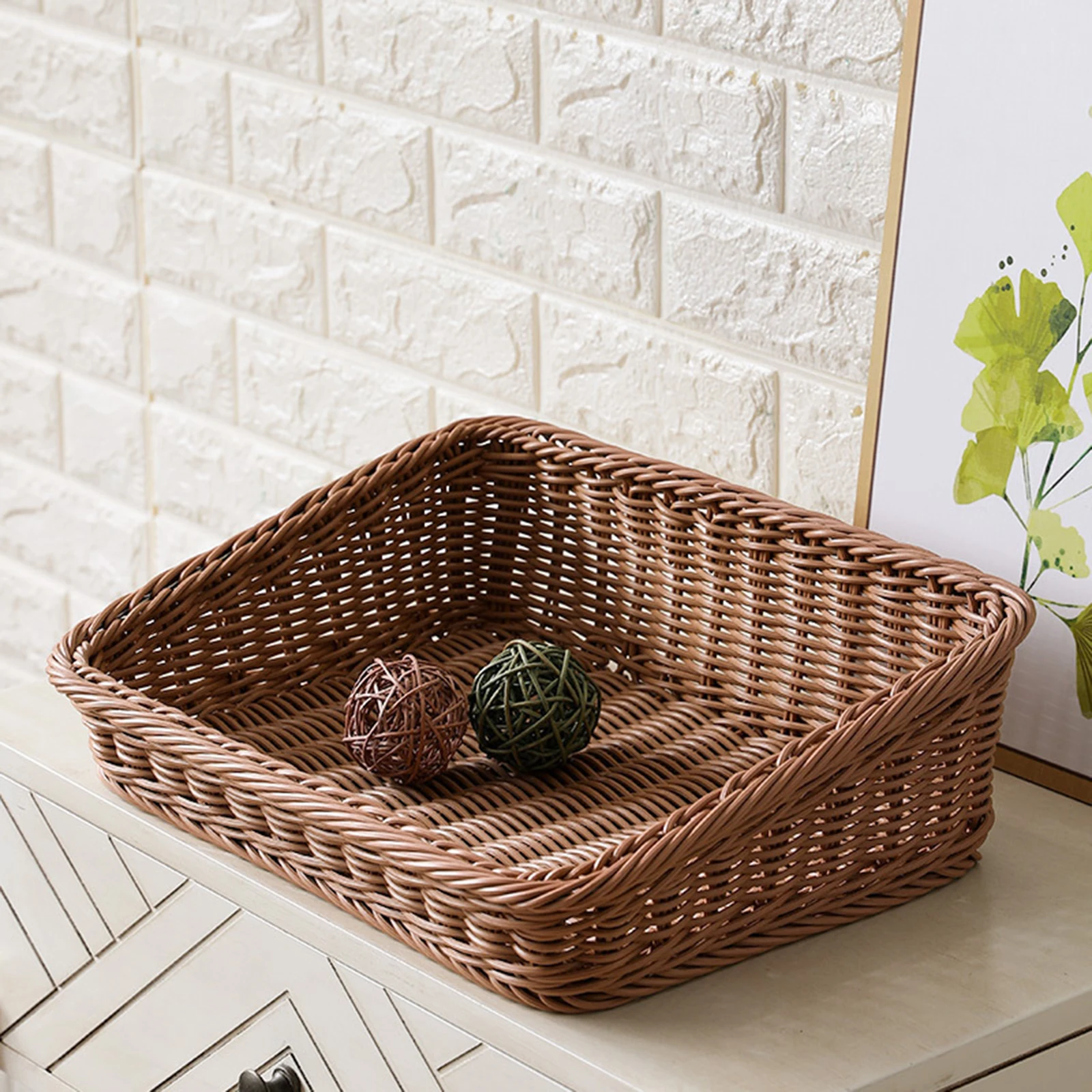 Bread Basket Imitation Rattan Basket Food Fruit Storage Woven Fruit Basket Organizer for Table Picnic Outdoor Table Organizer