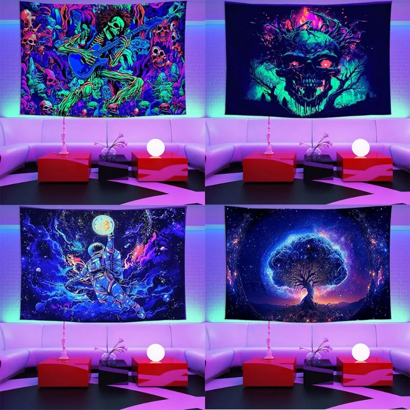 1pc Astronaut space fluorescent tapestry, UV black light space alien tapestry, cool galaxy space starry sky hanging